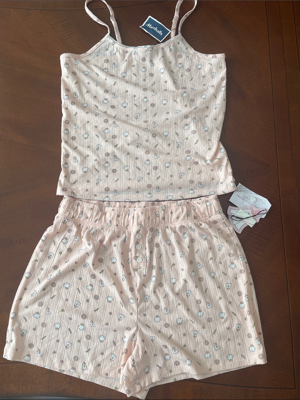 Better Together Light Pink Ghost and Floral Print Ribbed Cami and Shorts Set